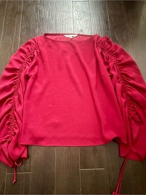 Trina Turk Fuchsia Ruched Drawstring Sleeve Blouse